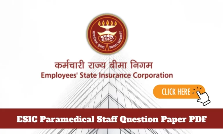 ESIC Paramedical Previous Year Question Paper PDF